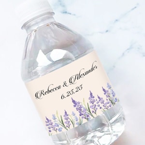 Set of 12 Personalized Water Bottle Labels Lavender Wedding Favors, Personalized Wedding Bridal Shower Water Bottle Labels 808