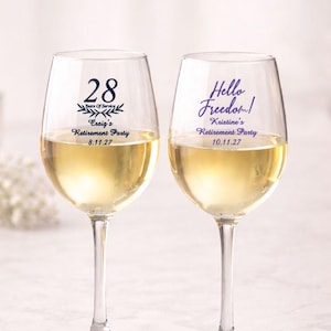 Set of 18 Personalized Custom Long Stem Wine Glass - Retirement, Personalized Long Stem Glass Retirement Favors 875
