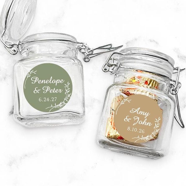 Wedding Couples Personalized Mini Glass Favor Bottle Jar Labels, Personalized Wedding Party Favor Jars 914, Set of 12