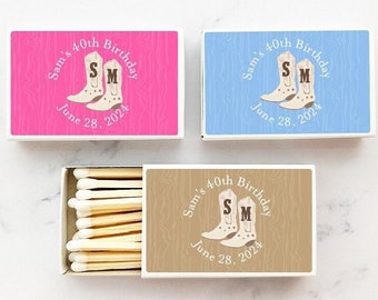 Western Cowboy Initials Personalized Matchbox Labels, Personalized Party Matches Favors {SKU:MG08} Set of 50