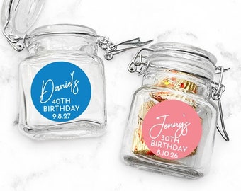 Custom Birthday Name Personalized Mini Glass Favor Bottle Jar Labels, Personalized Birthday Party Favor Jars 910, Set of 12