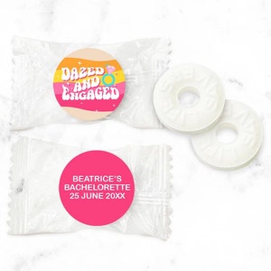 Retro Dazed And Engaged Personalized Life Savers, Personalized Bachelorette Party Life Savers Ring-shaped Candy 927, Set of 25
