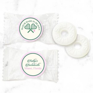 Match Made In Heaven Personalized Life Savers, Personalized Tennis Bachelorette Life Savers Ring-shaped Candy 921, Set of 25