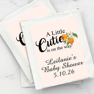 Set of 16 Personalized Tea Favors with A Little Cutie is On The Way Labels, Personalized Baby Shower Tea Party Favors 847