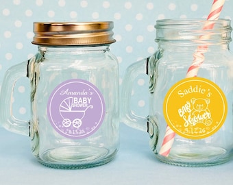 Set of 12 Baby Shower Personalized Mini Mason Jar Glass Jar Container Favors with Labels, Baby Shower Glass Jar Container Favors 867