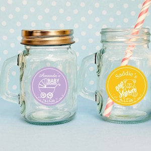 Set of 12 Baby Shower Personalized Mini Mason Jar Glass Jar Container Favors with Labels, Baby Shower Glass Jar Container Favors 867