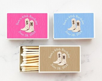 Set of 50 Personalized Matchbox with Western Cowboy Initials Labels, Personalized Party Matches Favors {SKU:MG08}