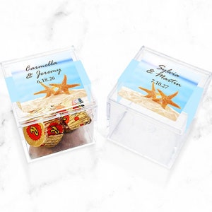 Set of 12 Personalized Acrylic Square Boxes with Labels Starfish Beach Wedding, Acrylic Party Favor Boxes Flip Top 807