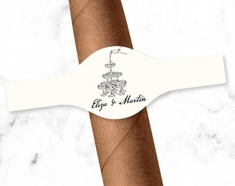 Champagne Tower Personalized Cigar Favor Labels, Personalized Wedding Party Cigar Labels Favors 887, Set of 14