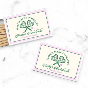 Match Made In Heaven Personalized Matchbox with Labels, Personalized Tennis Bachelorette Matches Favors 921, Set of 50