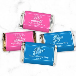 Birthday Labels Personalized Miniatures Hershey&#39;s Bar, Personalized Assorted Chocolate Miniature Hershey&#39;s Favors 846, Set of 50