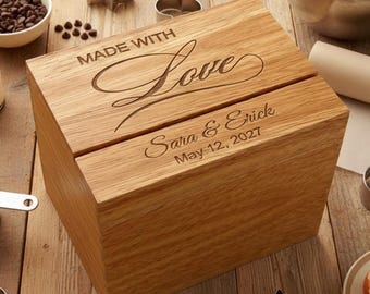 Made With Love Personalized Recipe Wood Box with Recipe Cards