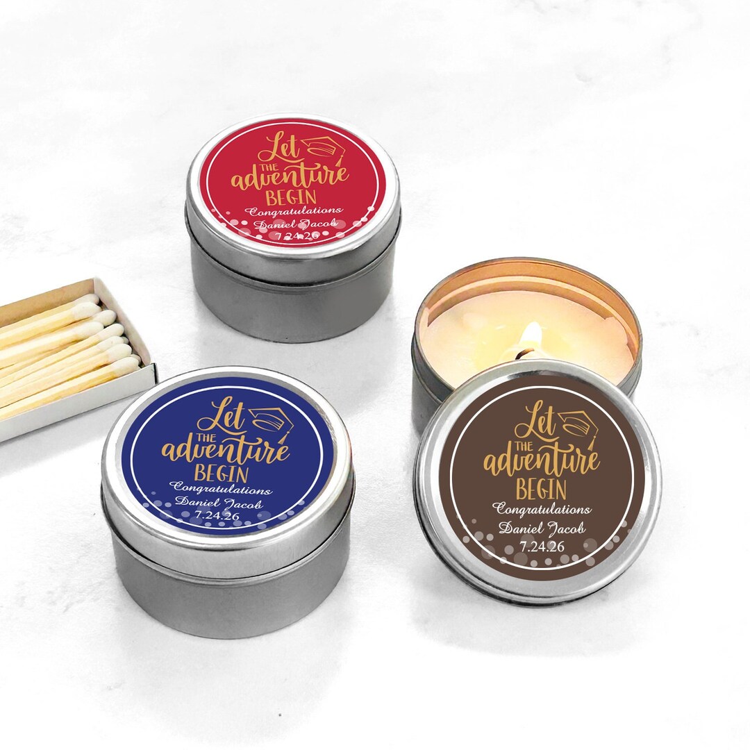 Set of 12 Personalized Graduation Silver Round Candle Tins ...