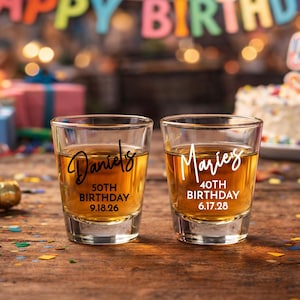 Personalized Custom Birthday Fluted, Votive, and Tall Shot Glasses Favors - Set of 24