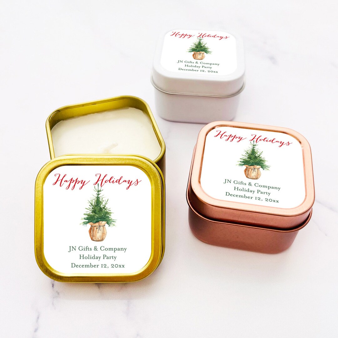 Set of 12 Personalized Travel Candle Tin With Christmas Tree Labels ...