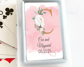 Monogram Initial Floral Personalized Playing Cards Favors with Labels, Personalized Baby Shower Playing Cards Favors {SKU:MG822} Set of 10