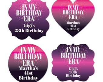 In My Birthday Era Personalized Fancy Shaped Labels Favors, Personalized Birthday Favor Labels Stickers 941, Set of 20