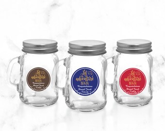 Set of 12 Personalized Mini Mason Glass Jar Container Favors with Labels - Graduation Personalized Vintage Mason Jar Party Favors, 868