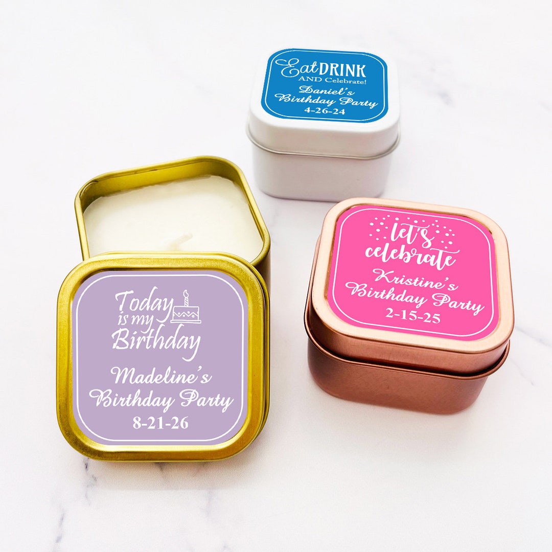 Set of 12 Personalized Travel Candle Tin With Birthday Labels ...