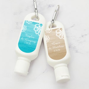 Set of 12 Mini Personalized Doily Wedding Favors Sunscreen with SPF30, Personalized Wedding Peel-and-stick Labels Sunscreen Favors JM245612