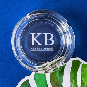 InitialS, Glass Etched Cigarette Ashtray, Personalized Gift, Personalized Ashtray 842