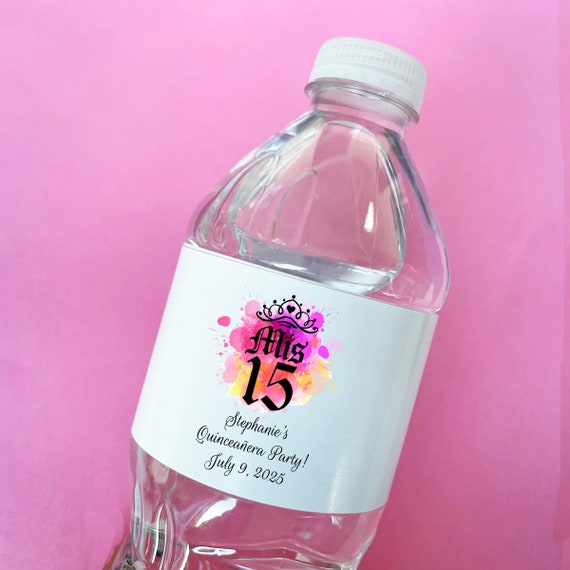 Set of 12 // Personalized Water Bottle Labels Mis Quince // Etsy