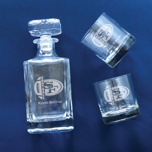 Custom Decanter Football Fanatic, Football Personalized Engraved Glasses, Decanter or Decanter Sets or Whiskey Glasses