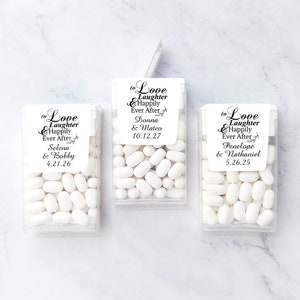Set of 12 Personalized Tic Tac Mint Candy with Sticker Love Laughter Happily Ever After, Wedding Party Labels for Tic Tacs or with Candy 810