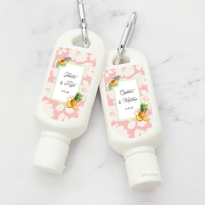 Set of 12 Mini Personalized Sunscreen SPF30 with Pineapple Tropical Labels, Peel-and-Stick Labels Sunscreen Summer Wedding Favors 826