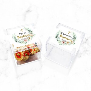 Set of 12 Personalized Acrylic Square Boxes with Labels Baptism, Personalized Container Favor Boxes Flip Top Confetti Dots 824