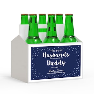 Husbands Get Promoted to Daddy Personalized Beer Bottle Carriers Beer Bottle Labels // Personalized Beer Labels // Father&#39;s Day Gifts 829-B