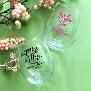 Set of 18 Personalized Custom Stemless Wine Glasses Bridal Shower Favors Glassware Bridal Shower Party Favors 878