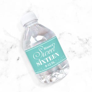 Set of 12 Personalized Water Bottle Labels - Sweet 16 Birthday, Personalized Water Bottle Labels {Design 873}