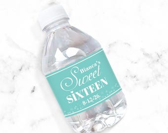 Set of 12 Personalized Water Bottle Labels - Sweet 16 Birthday, Personalized Water Bottle Labels {Design 873}