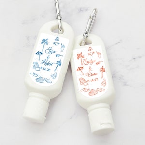 Beach Wedding Mini Personalized Sunscreen SPF30, Personalized Beach Wedding Party Peel-and-stick Label Sunscreen Favor 909, Set of 12