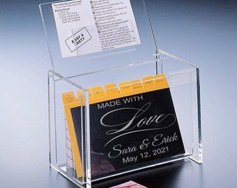 Made with Love Personalized Acrylic Recipe Box , Personalized Engraved Etched Acrylic Box with Rceipe Cards