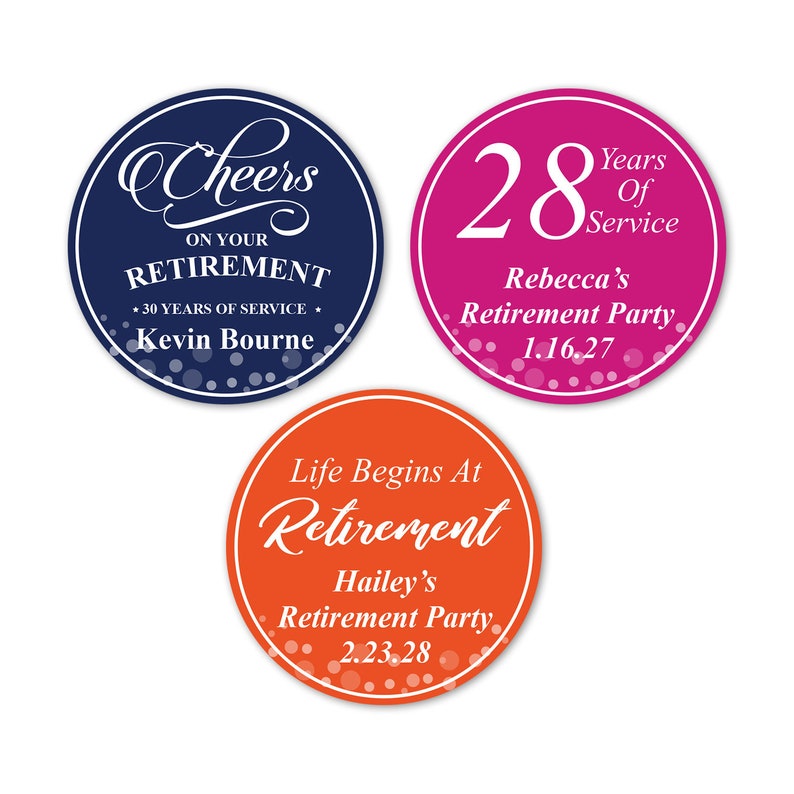 Retired Sticker Set of 24 Personalized Retirement Round 2 Inch Favor Labels, Retirement ...