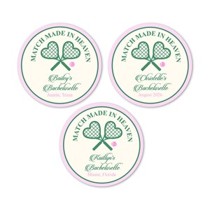 Match Made In Heaven Personalized Circular Round Labels, Tennis Bachelorette Personalized Labels 921, Set of 24