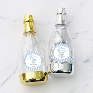 It&#39;s a Boy Baby Shower Personalized Metallic Accent Champagne Bottle Container Favors with Labels, Baby Shower Favor SKU:MG29, Set of 12