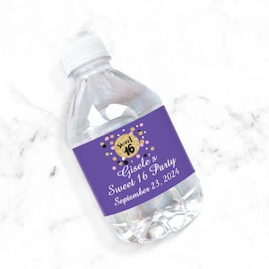 Set of 12 Personalized Water Bottle Labels Sweet 16 Sparkly, Personalized Sweet 16 Celebration Water Bottle Labels 819