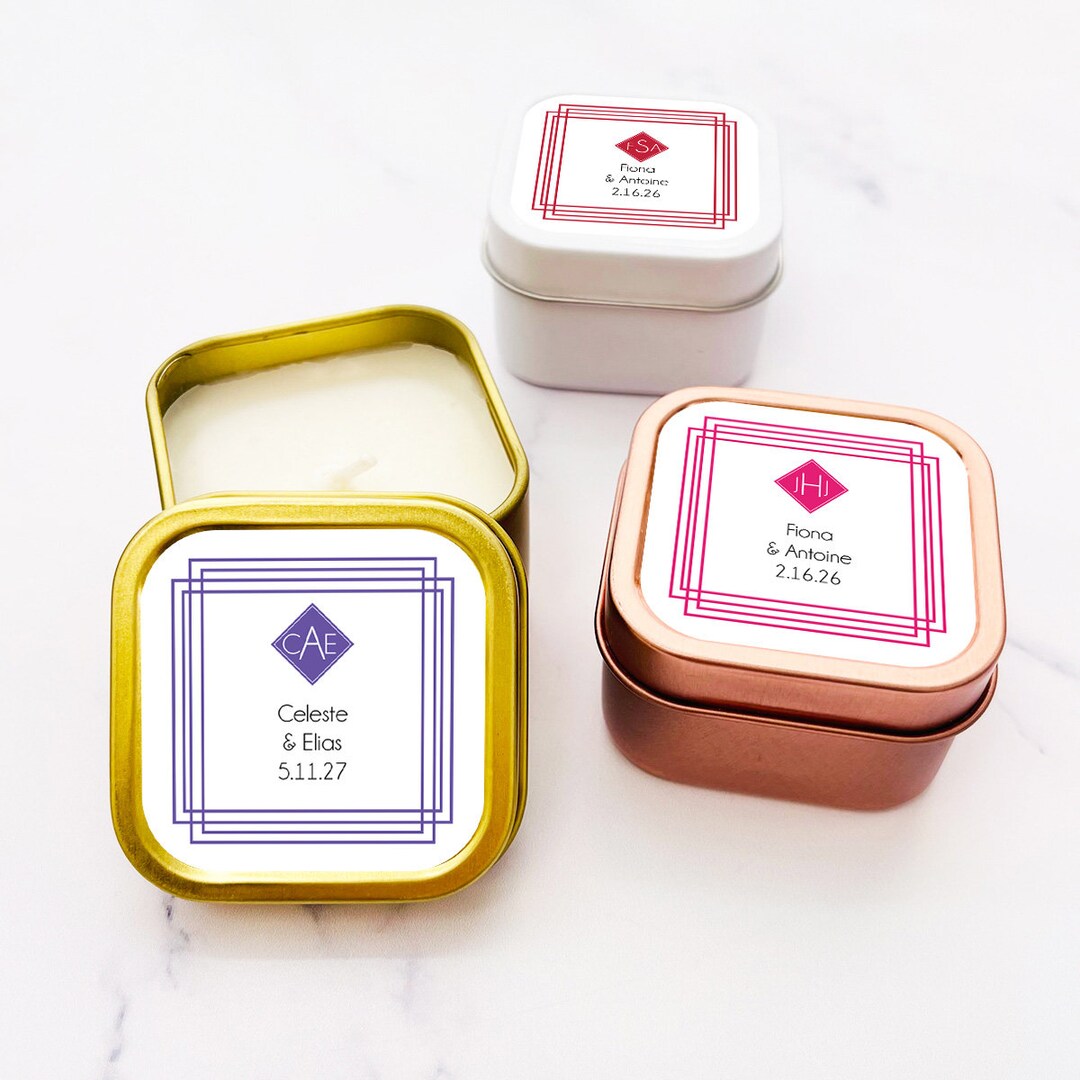 Set of 12 Initial Monogram Personalized Travel Candle Tin Party Favors ...