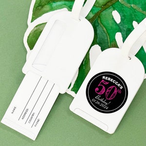 Set of 12  Personalized Luggage Tag Party Favors - Birthday Number Age, Travel Luggage Tag Favors, Luggage Favors 811
