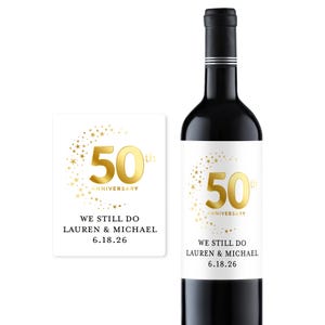 50th Anniversary Labels & Stickers Only for Wine Bottles and Champagne, Golden Anniversary Peel-and-stick Labels 907, Set of 10