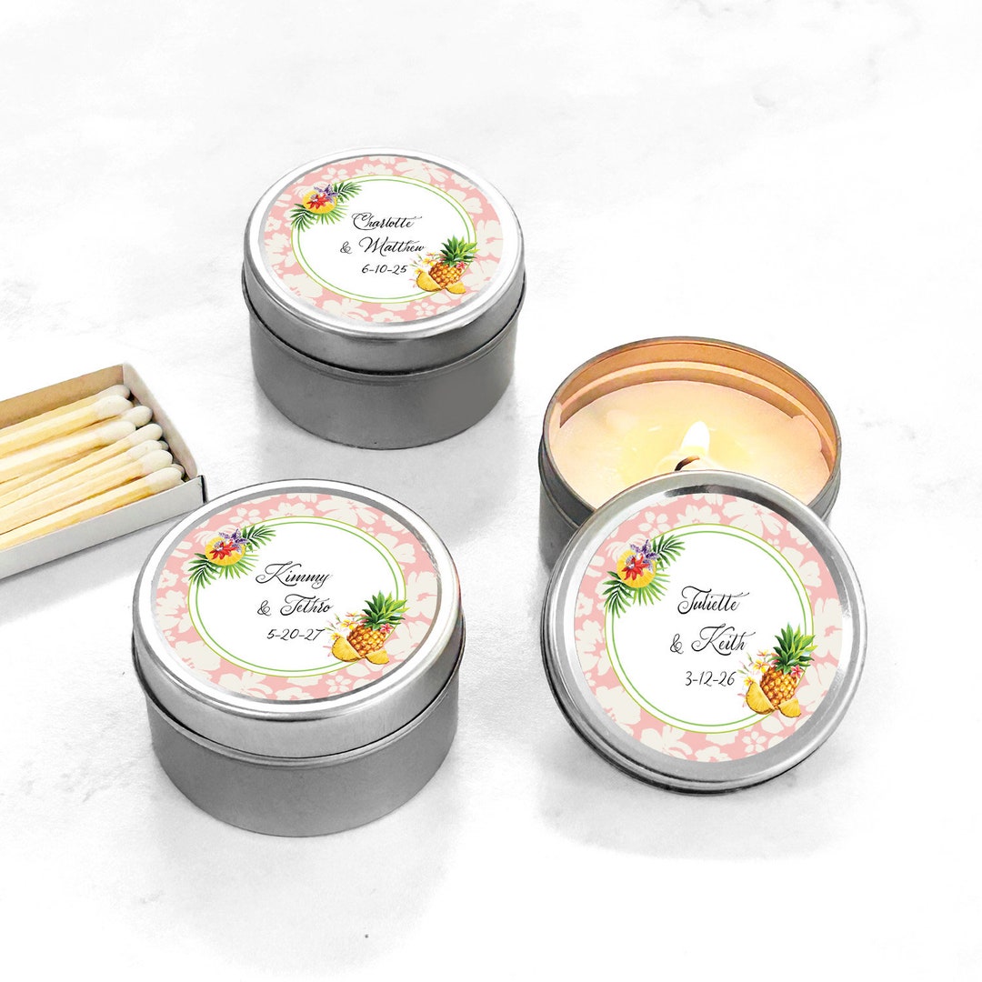 Set of 12 Personalized Travel Candle Tin With Labels Pineapple Tropical ...