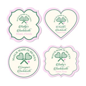 Match Made In Heaven Personalized Fancy Shaped Labels Favors, Personalized Tennis Bachelorette Favor Labels Stickers 921, Set of 20