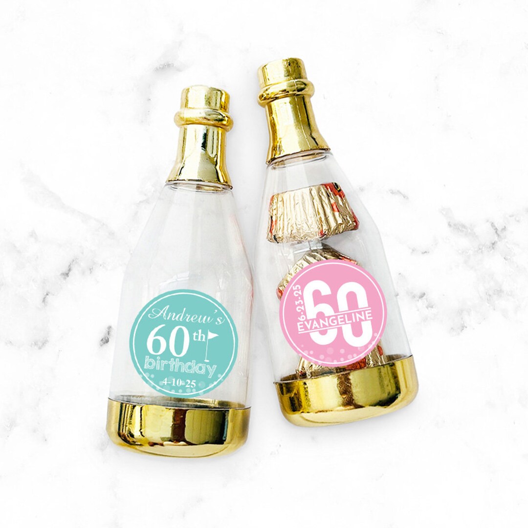Set of 12 Personalized Metallic Accent Champagne Bottle Container With ...