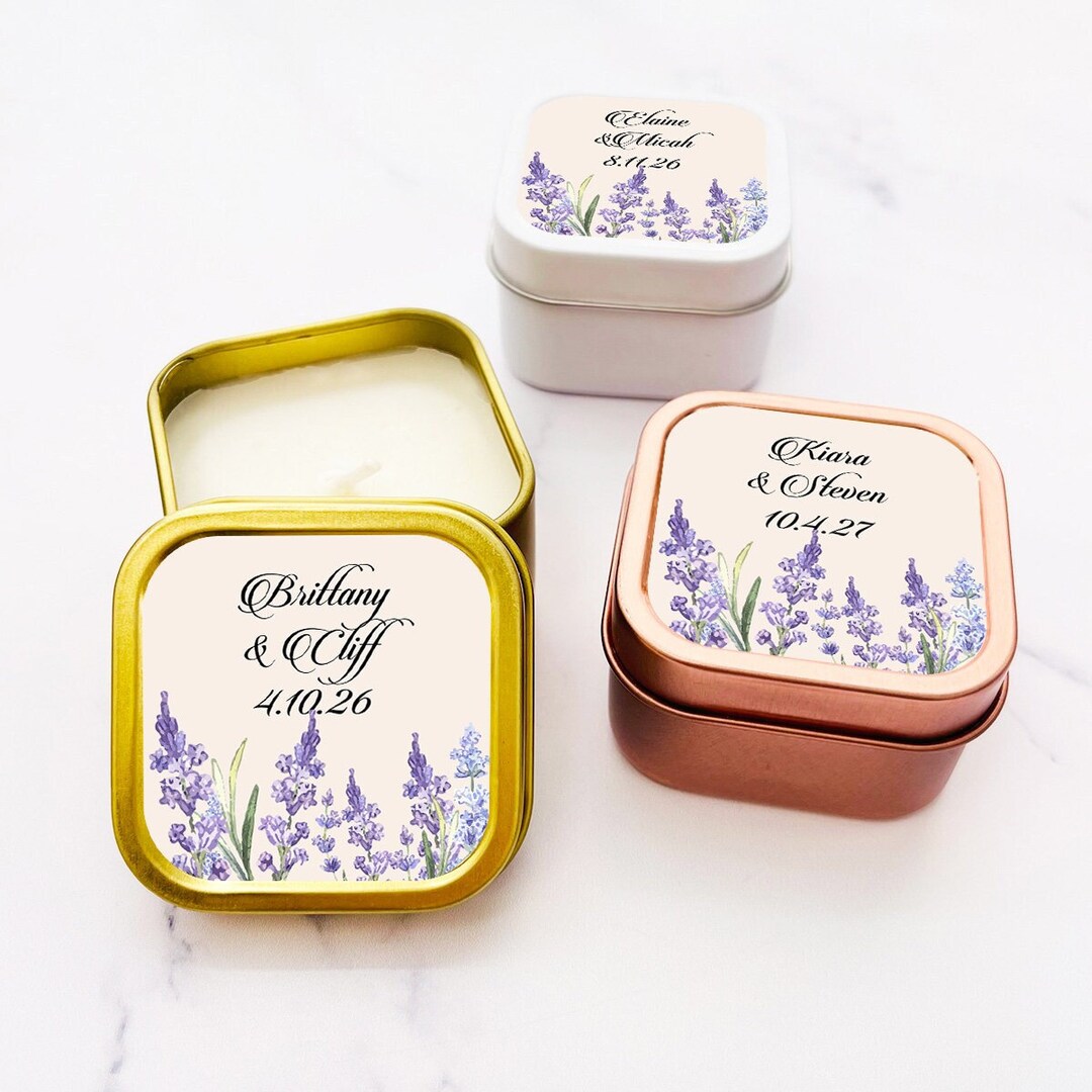 Set of 12 Personalized Travel Candle Tin With Lavender Labels Design ...
