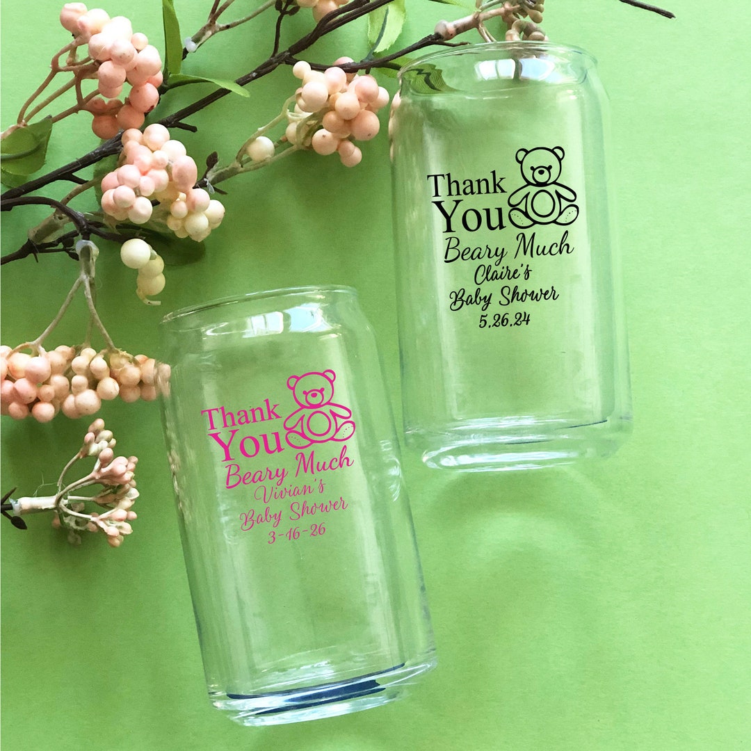 Set of 24 Personalized Custom Can Glass Thank You Beary Much, Can Glass ...