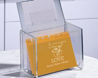 The Secret Ingredient Is Always Love Personalized Acrylic Recipe Box, Engraved Recipe Card Holder