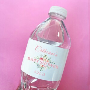 Set of 12 Personalized Water Bottle Labels - Baby Shower Flower, Floral Personalized Water Bottle Labels 825
